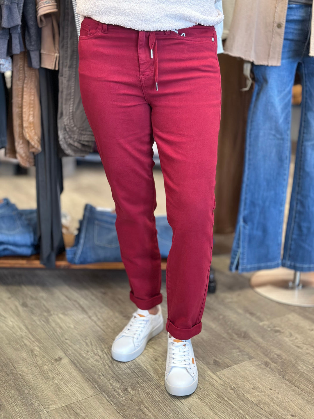 Judy Blue Scarlet High Rise Joggers-Joggers-Judy Blue-Evergreen Boutique, Women’s Fashion Boutique in Santa Claus, Indiana