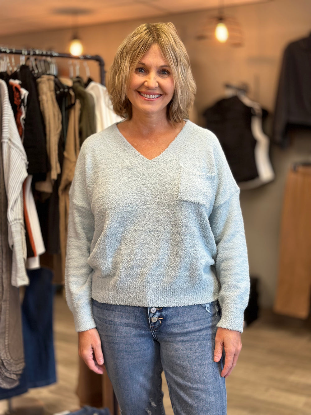 Cozy Cloud V-Neck Sweater-Sweaters-Allie Rose-Evergreen Boutique, Women’s Fashion Boutique in Santa Claus, Indiana