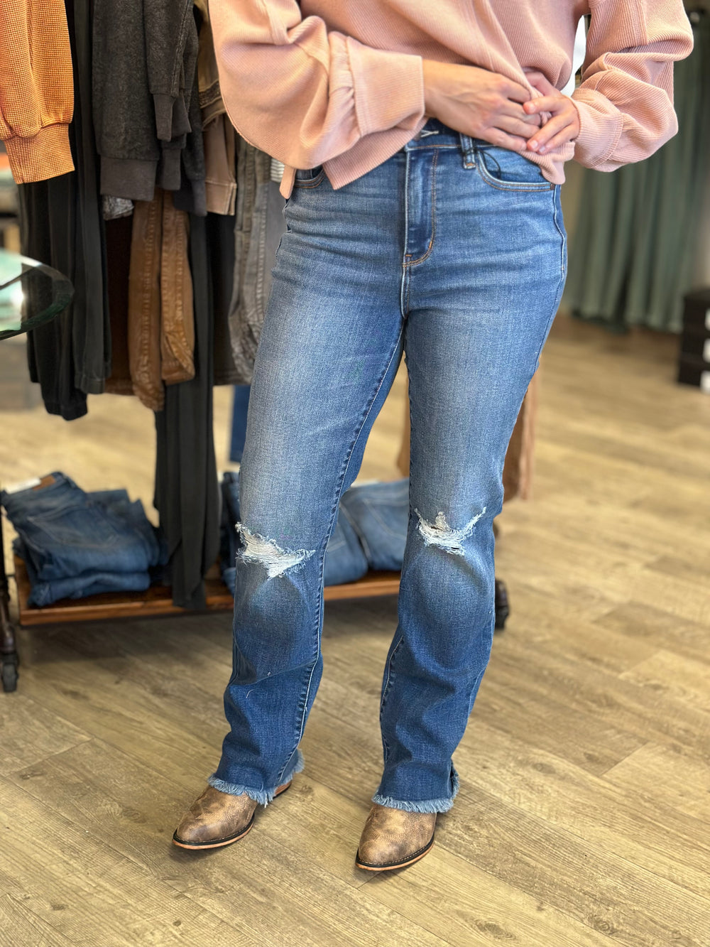 Judy Blue Walk This Way High Rise Distressed Jeans-Jeans-Judy Blue-Evergreen Boutique, Women’s Fashion Boutique in Santa Claus, Indiana