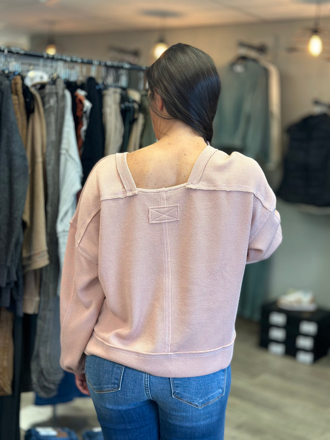 You Make It Easy Oversized Waffle Top, Blush-Long Sleeves-Very J-Evergreen Boutique, Women’s Fashion Boutique in Santa Claus, Indiana
