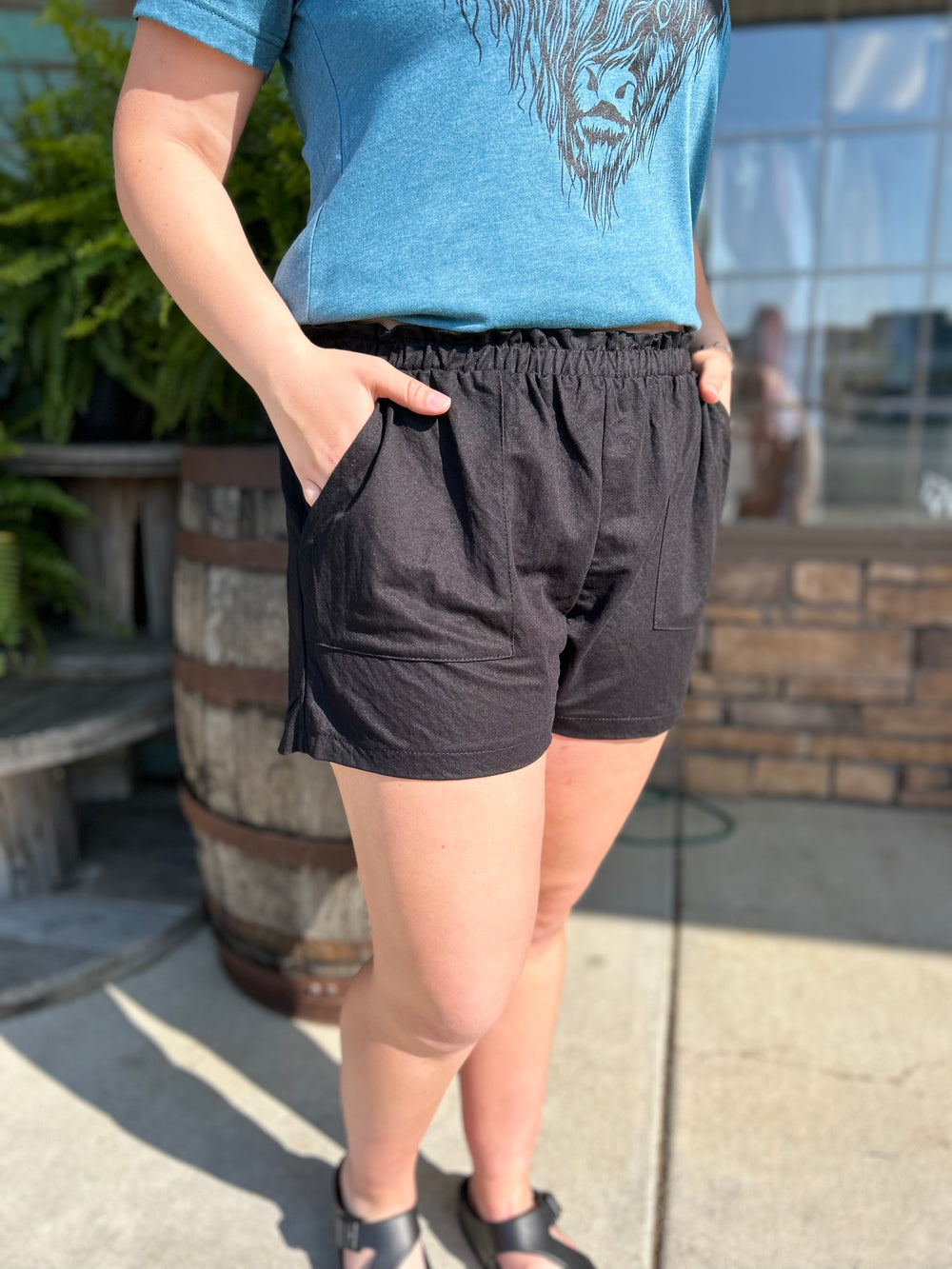 Stretchy Woven Short With Pockets-Shorts-P.S. Kate-Evergreen Boutique, Women’s Fashion Boutique in Santa Claus, Indiana