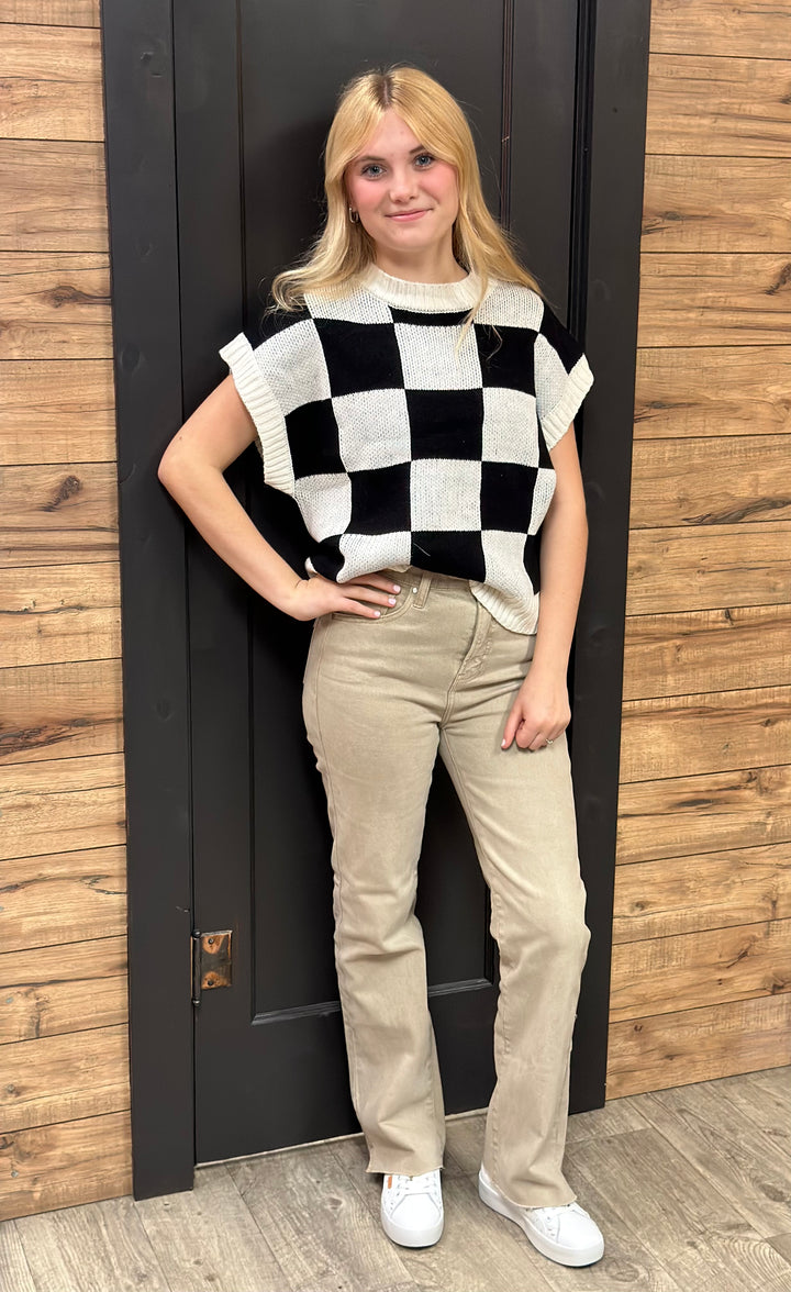 Checkered Pattern Oversized Sweater Vest-Sweaters-Hyfve-Evergreen Boutique, Women’s Fashion Boutique in Santa Claus, Indiana