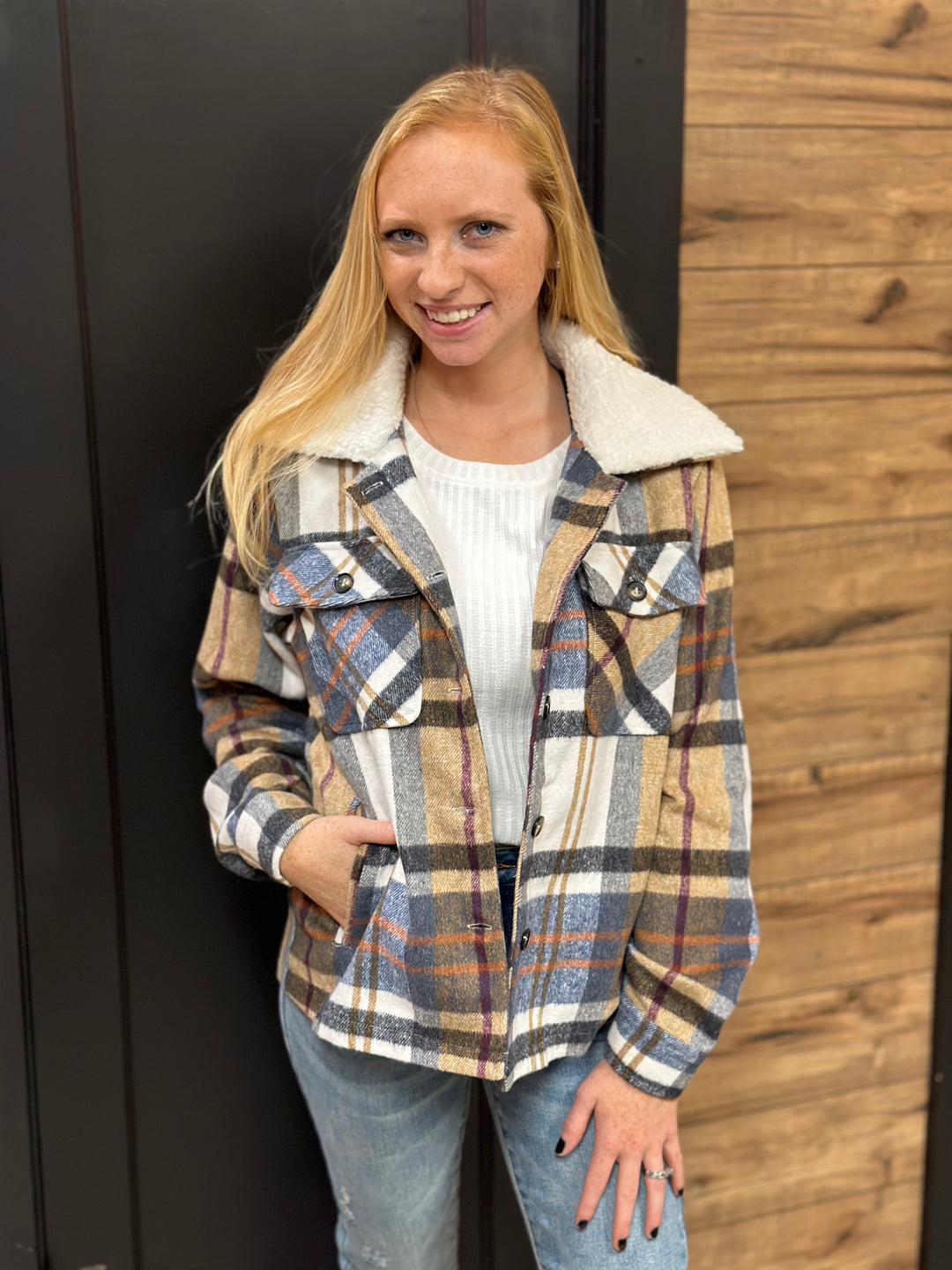 Vintage Plaid Sherpa Collared Jacket