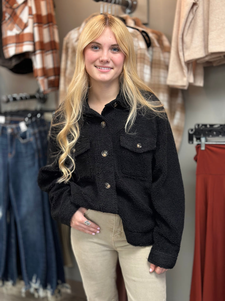 Teddy Plush Button Down Jacket-Jackets-Reborn J-Evergreen Boutique, Women’s Fashion Boutique in Santa Claus, Indiana