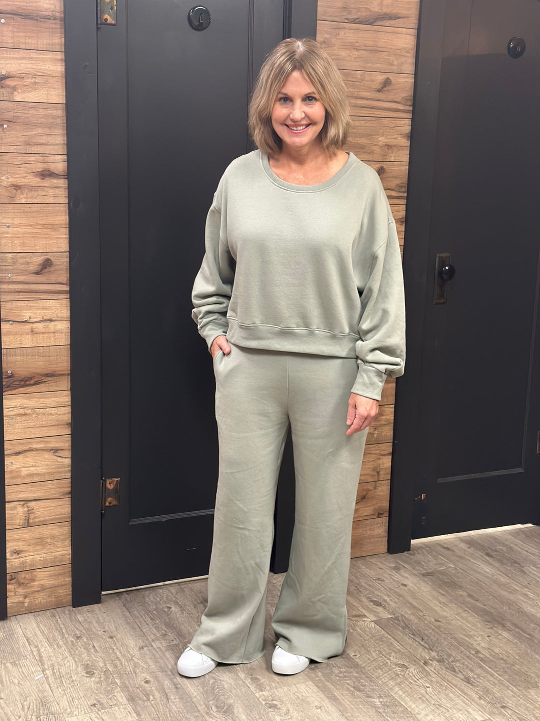 Soft Knit Wide Leg Lounge Pants With Slit-Pants-Risen-Evergreen Boutique, Women’s Fashion Boutique in Santa Claus, Indiana