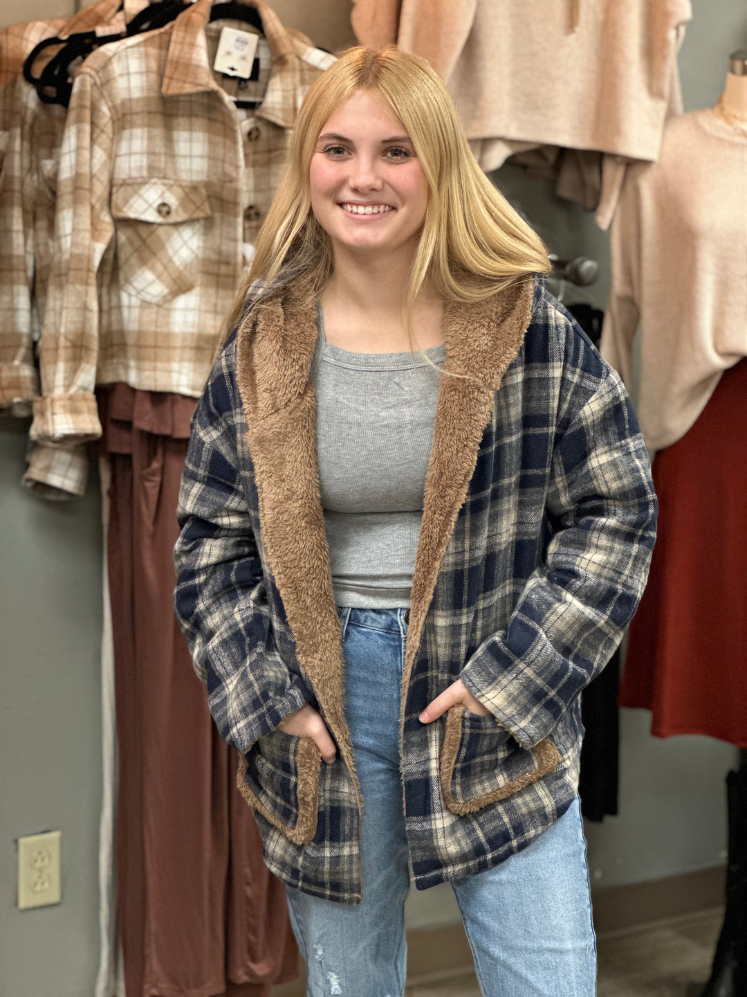 Womens flannel jackets with hood hot sale