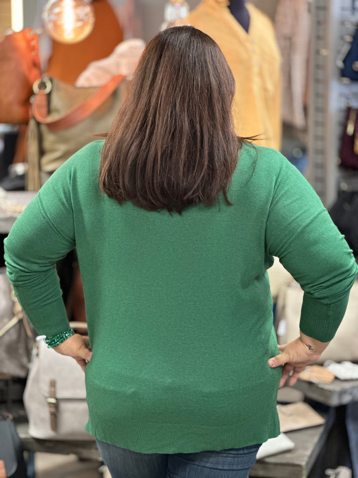 Zenana V-Neck Front Seam Sweater With Side Slit-Sweaters-Zenana-Evergreen Boutique, Women’s Fashion Boutique in Santa Claus, Indiana