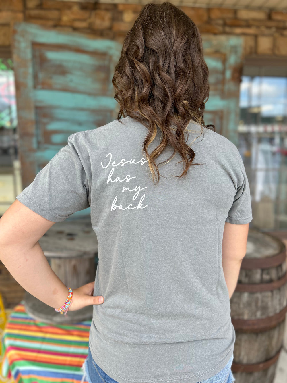 Jesus Has My Back Graphic Tee-Graphic Tees-Ask Apparel-Evergreen Boutique, Women’s Fashion Boutique in Santa Claus, Indiana