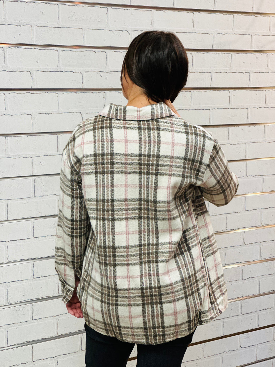 Buttoned Turn Down Collar Plaid Shacket-Shackets-Dear Lover-Evergreen Boutique, Women’s Fashion Boutique in Santa Claus, Indiana