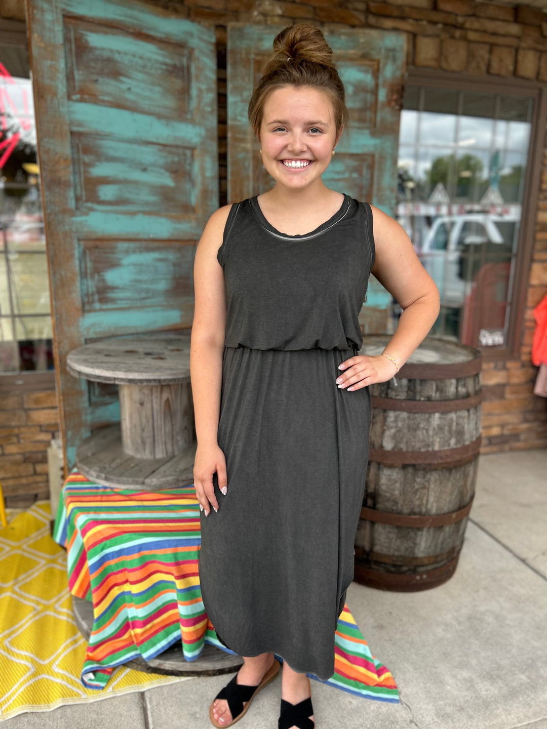 Amelia Dress With Cinched Waistline And Raw Hem Detailing-Dresses-La Miel-Evergreen Boutique, Women’s Fashion Boutique in Santa Claus, Indiana