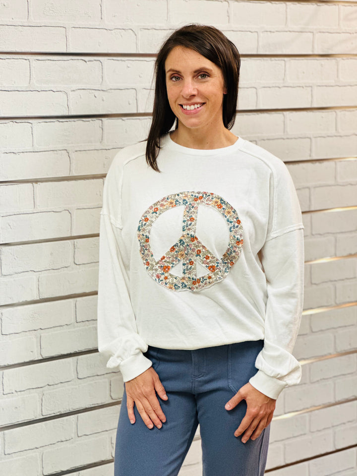 Peace Sign Mineral Washed Terry Pullover-Sweatshirts-Easel-Evergreen Boutique, Women’s Fashion Boutique in Santa Claus, Indiana