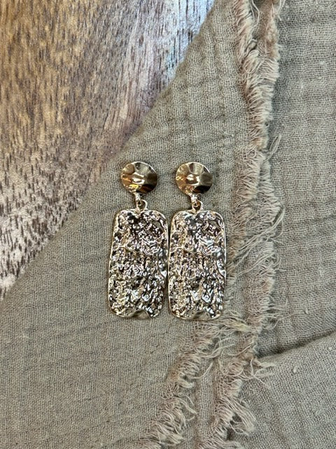 Hammered Rounded Rectangle Earrings-Earrings-Judson-Evergreen Boutique, Women’s Fashion Boutique in Santa Claus, Indiana