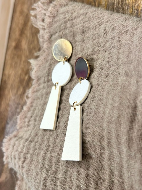 Cream And Gold Shape Dangle Earrings-Earrings-Judson-Evergreen Boutique, Women’s Fashion Boutique in Santa Claus, Indiana