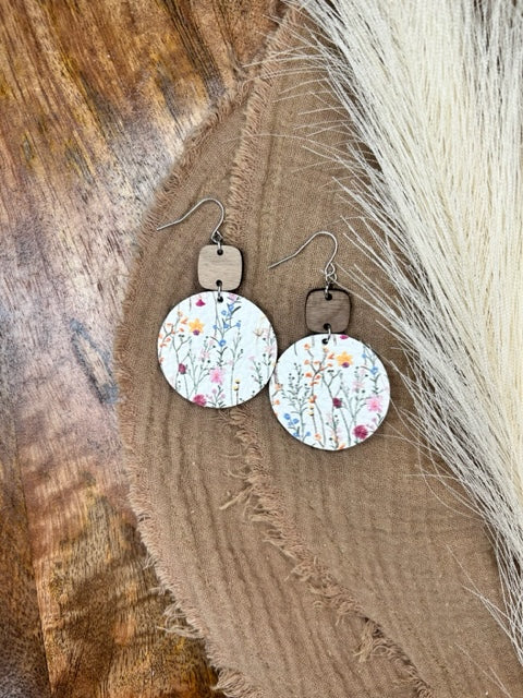 Floral Circle Shaped Leather Earrings-Earrings-Jewelry By Jen-Evergreen Boutique, Women’s Fashion Boutique in Santa Claus, Indiana