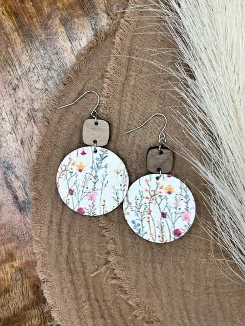 Floral Circle Shaped Leather Earrings-Earrings-Jewelry By Jen-Evergreen Boutique, Women’s Fashion Boutique in Santa Claus, Indiana