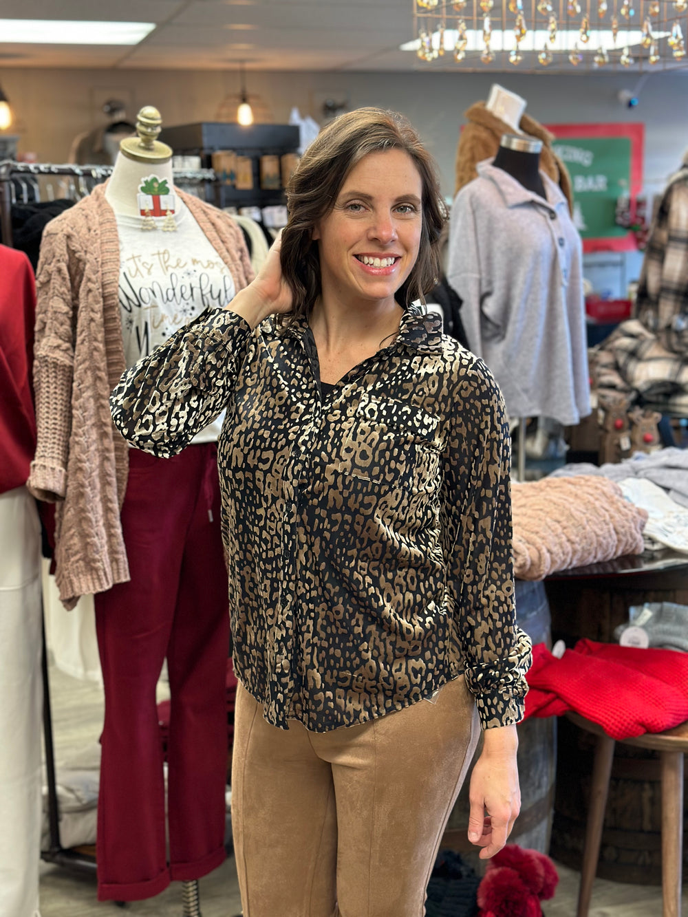 Too Smooth Velvet Button Up, Taupe-Long Sleeves-Cozy Co-Evergreen Boutique, Women’s Fashion Boutique in Santa Claus, Indiana