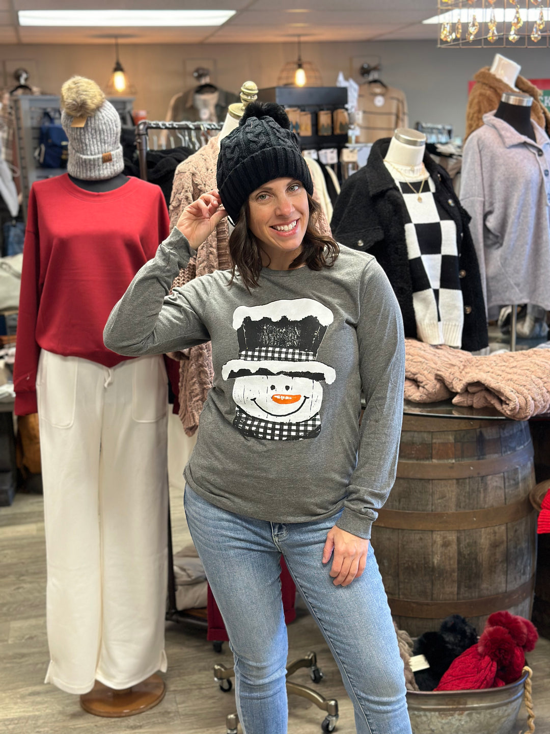 Sweet Snowman Long Sleeve Tee-Long Sleeves-Plain Apparel Tees-Evergreen Boutique, Women’s Fashion Boutique in Santa Claus, Indiana
