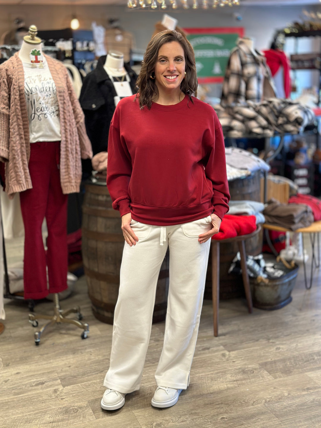 Solid Crewneck Scuba Sweatshirt-Sweaters-Yelete-Evergreen Boutique, Women’s Fashion Boutique in Santa Claus, Indiana