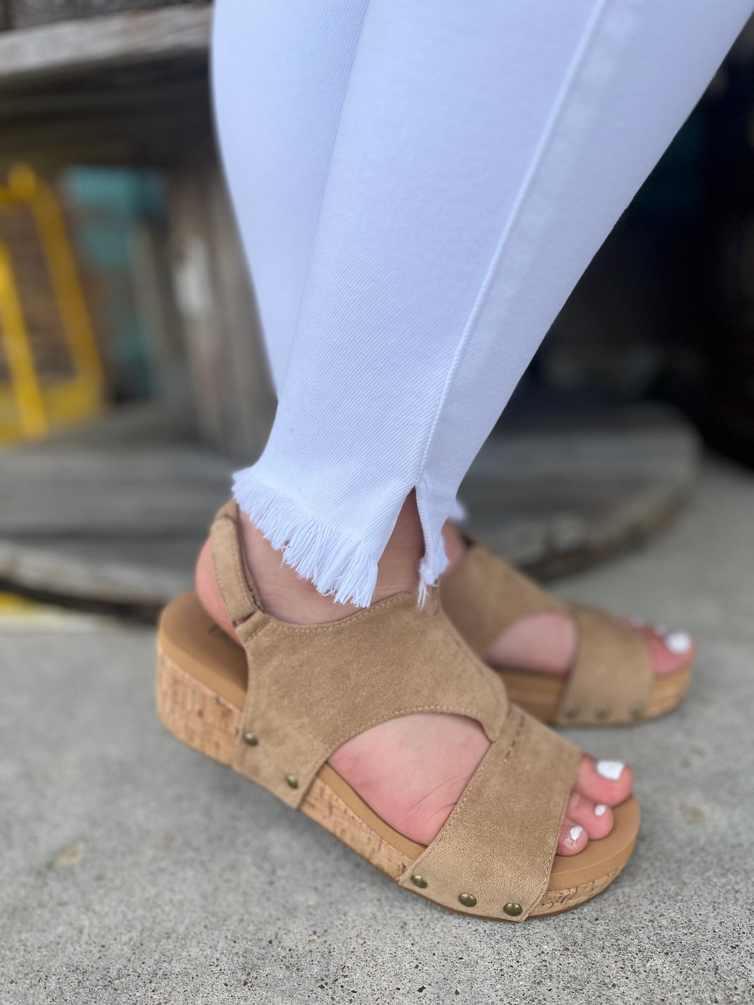 Corkys Refreshing Camel Suede Sandal-Sandals-Corkys-Evergreen Boutique, Women’s Fashion Boutique in Santa Claus, Indiana