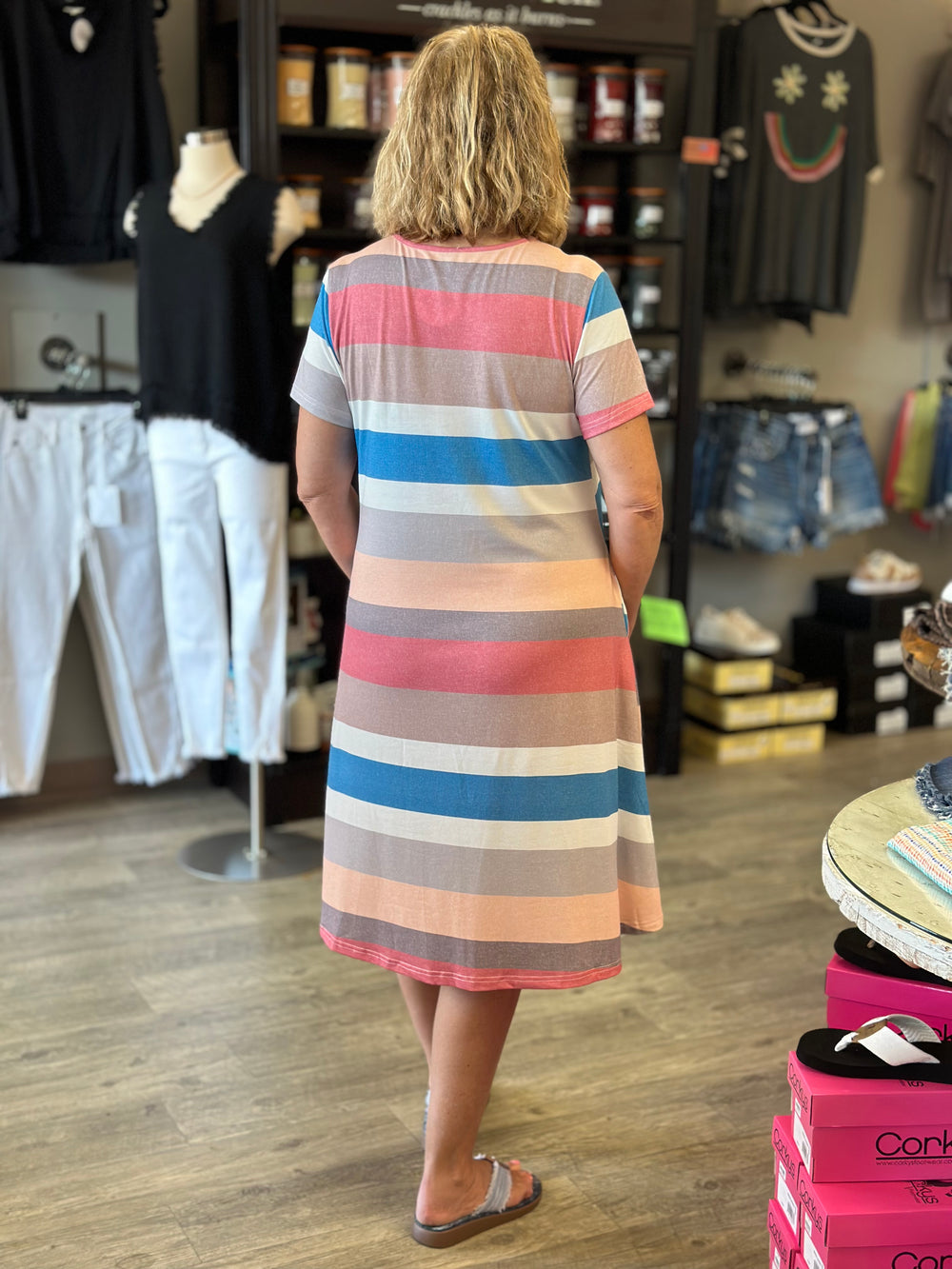 Multicolor Striped Pocket T-Shirt Dress-Dresses-Dear Lover-Evergreen Boutique, Women’s Fashion Boutique in Santa Claus, Indiana