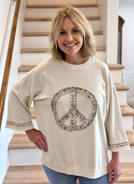 Mineral Washed Terry Floral Peace Sign Pullover-Sweatshirts-Easel-Evergreen Boutique, Women’s Fashion Boutique in Santa Claus, Indiana