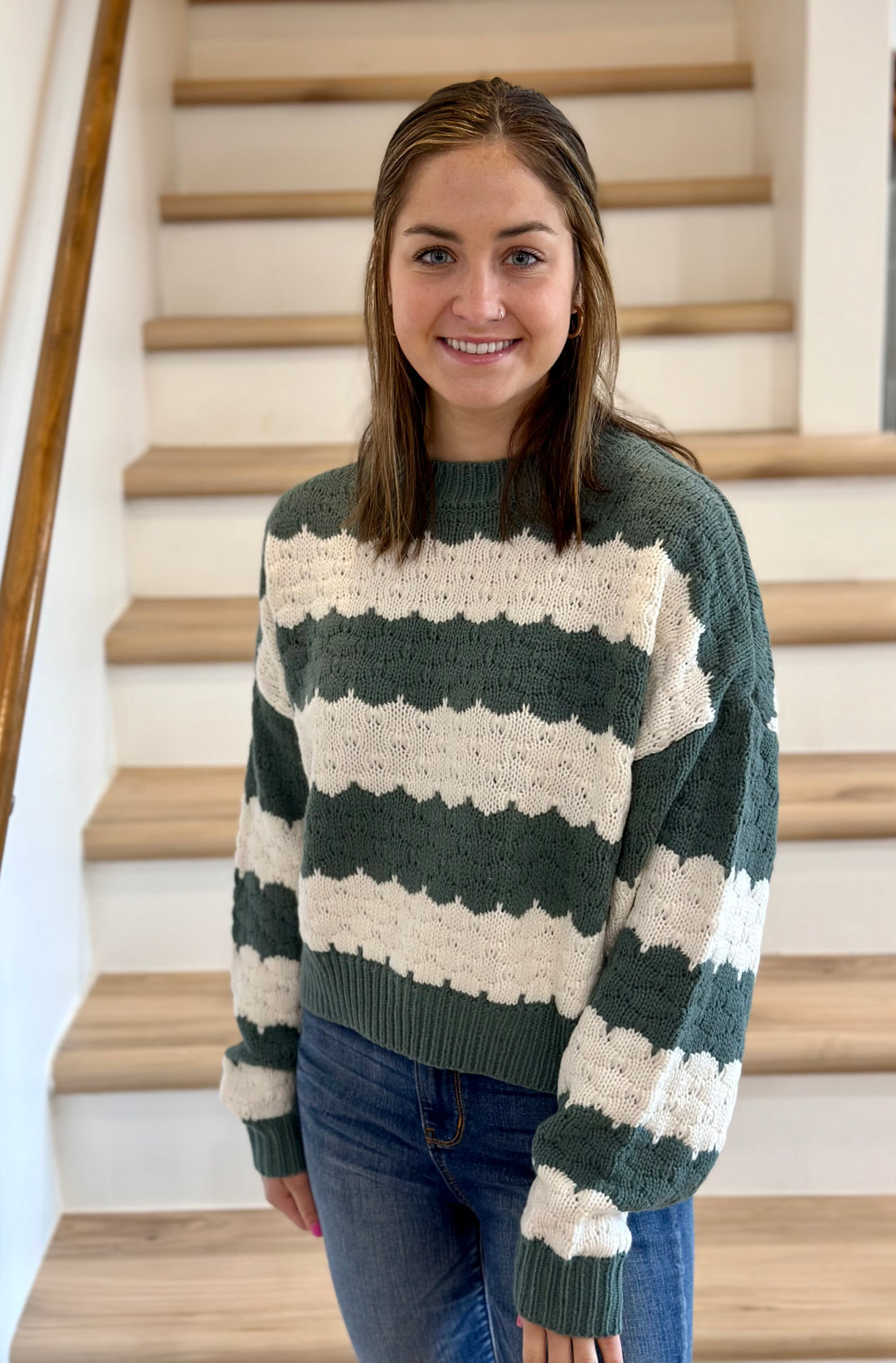 Long Sleeve Knit Stripe Sweater-Long Sleeves-Hyfve-Evergreen Boutique, Women’s Fashion Boutique in Santa Claus, Indiana