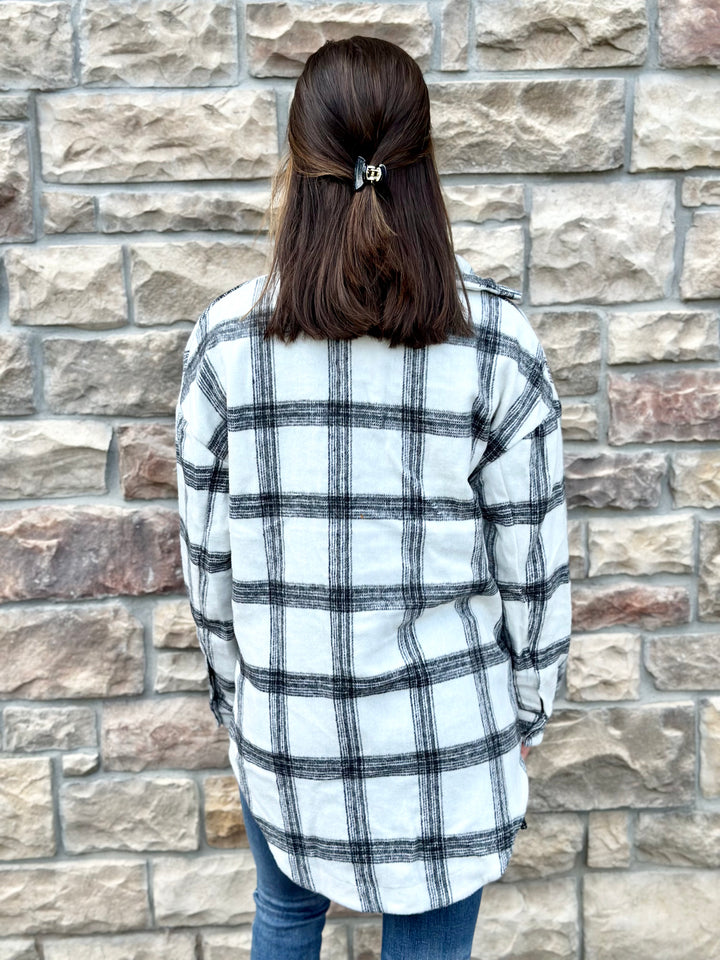 Plaid Patterned Button Shirt Shacket With Slits-Shackets-Dear Lover-Evergreen Boutique, Women’s Fashion Boutique in Santa Claus, Indiana