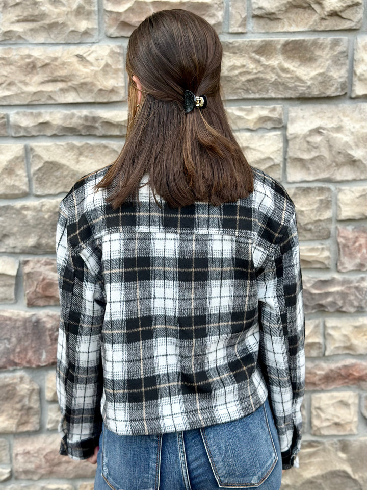 Plaid Button Down Cropped Shacket-Shackets-Love Tree-Evergreen Boutique, Women’s Fashion Boutique in Santa Claus, Indiana