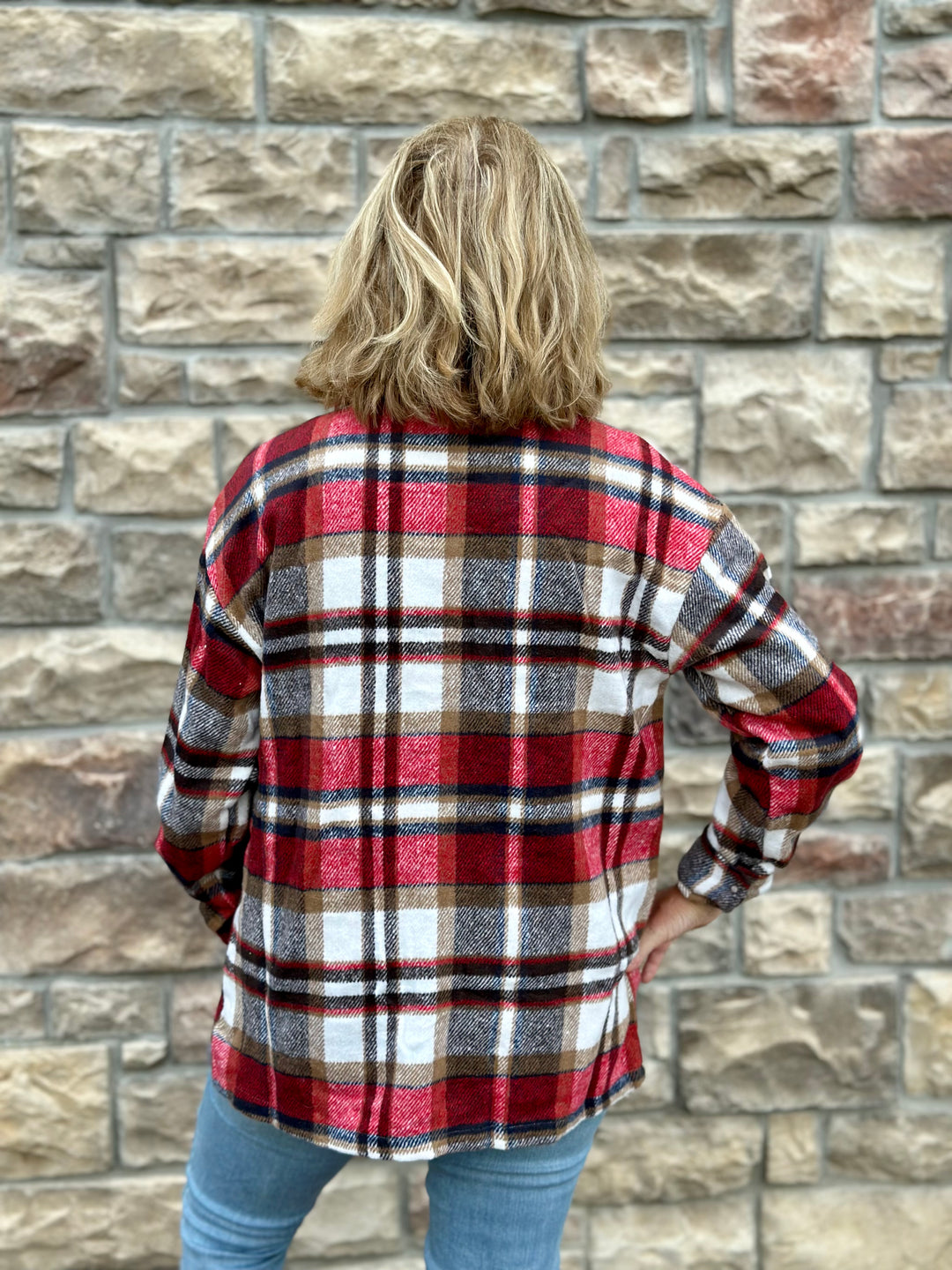 Geometric Plaid Print Pocketed Shacket-Shackets-Dear Lover-Evergreen Boutique, Women’s Fashion Boutique in Santa Claus, Indiana