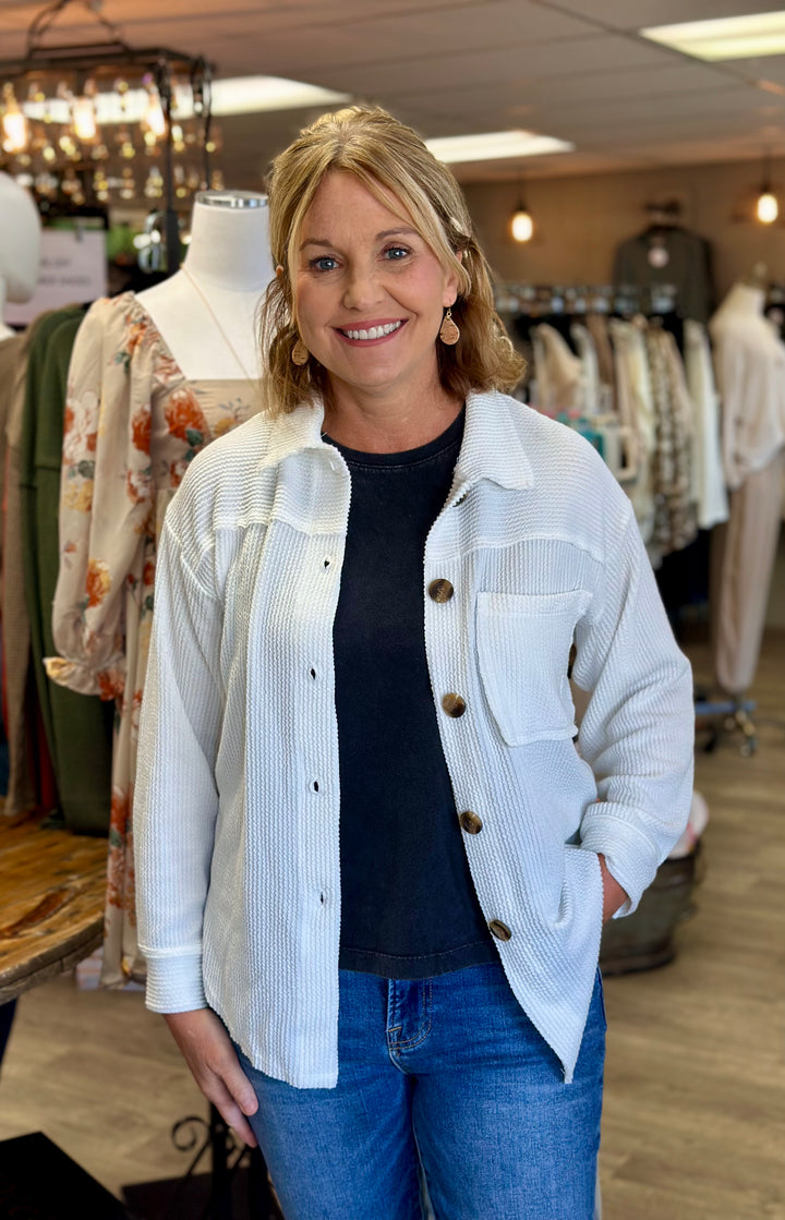 Oversize Button Up Ribbed Jacket-Shackets-Reborn J-Evergreen Boutique, Women’s Fashion Boutique in Santa Claus, Indiana
