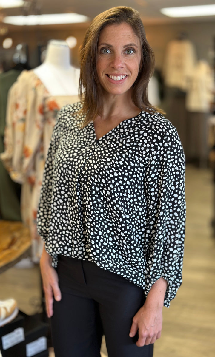 Leopard High Low Three Quarter Sleeve Top-Long Sleeves-Haptics-Evergreen Boutique, Women’s Fashion Boutique in Santa Claus, Indiana