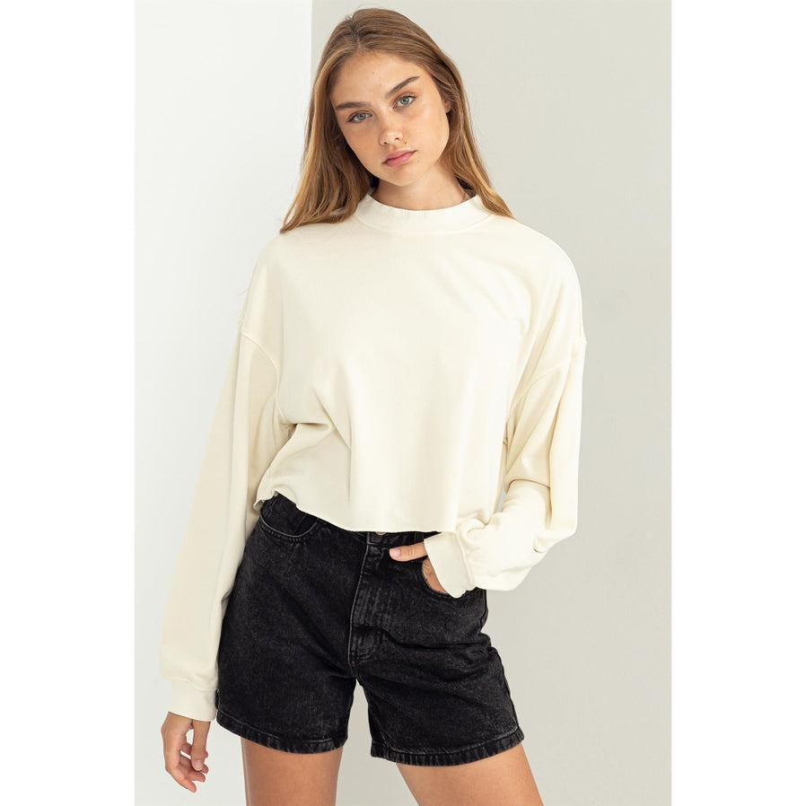 Feelin the Vibe Mock Neck Cropped Sweatshirt-Sweaters-Hyfve-Evergreen Boutique, Women’s Fashion Boutique in Santa Claus, Indiana