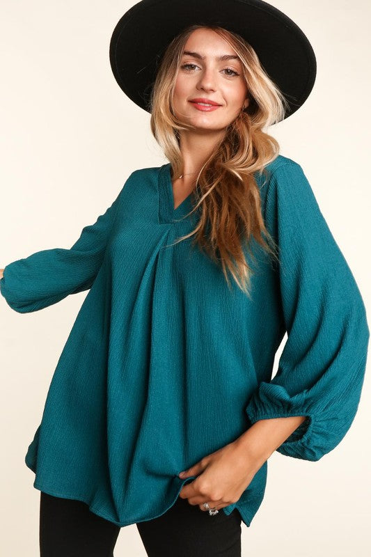 High Low Bubble Three Quarter Sleeve Woven Top-Long Sleeves-Haptics-Evergreen Boutique, Women’s Fashion Boutique in Santa Claus, Indiana