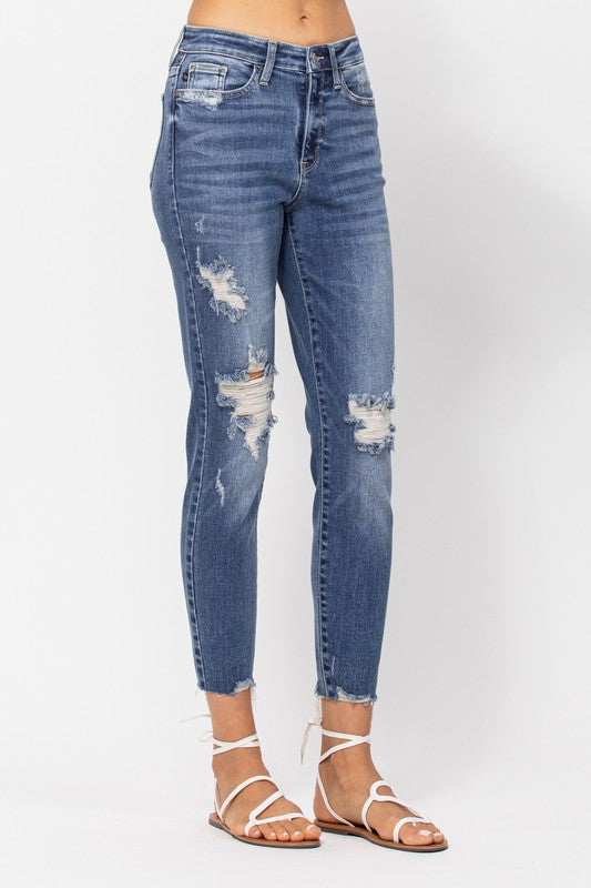 Judy Blue High Waist Destroyed Relaxed Fit Jean-Jeans-Judy Blue-Evergreen Boutique, Women’s Fashion Boutique in Santa Claus, Indiana