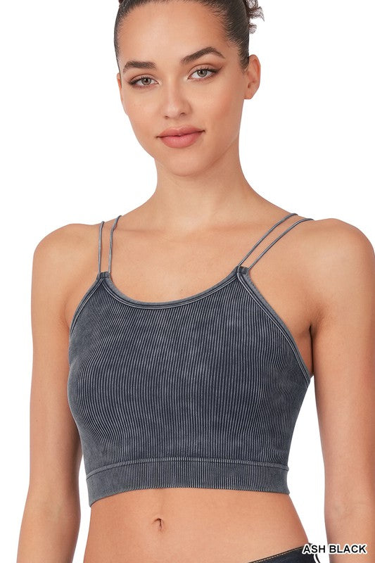 Washed Ribbed Seamless Double Strap Brami-Tank Tops-Zenana-Evergreen Boutique, Women’s Fashion Boutique in Santa Claus, Indiana