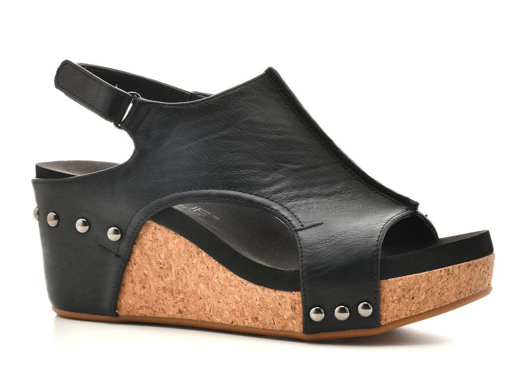 Corkys Carley Black Smooth Wedge Sandal-Sandals-Corkys-Evergreen Boutique, Women’s Fashion Boutique in Santa Claus, Indiana