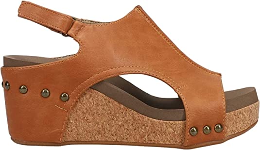 Corkys Carley Wedge Cognac Smooth Sandal-Sandals-Corkys-Evergreen Boutique, Women’s Fashion Boutique in Santa Claus, Indiana