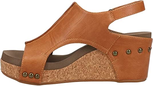 Corkys Carley Wedge Cognac Smooth Sandal-Sandals-Corkys-Evergreen Boutique, Women’s Fashion Boutique in Santa Claus, Indiana
