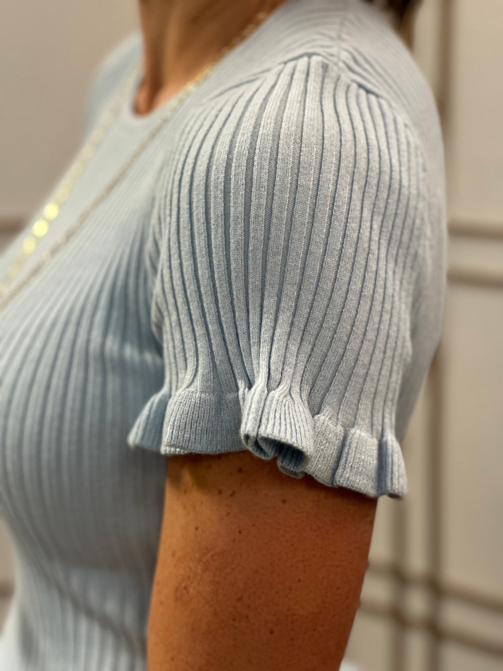 Short Sleeve Ruffle Detail Knit Top-Short Sleeves-Gilli-Evergreen Boutique, Women’s Fashion Boutique in Santa Claus, Indiana