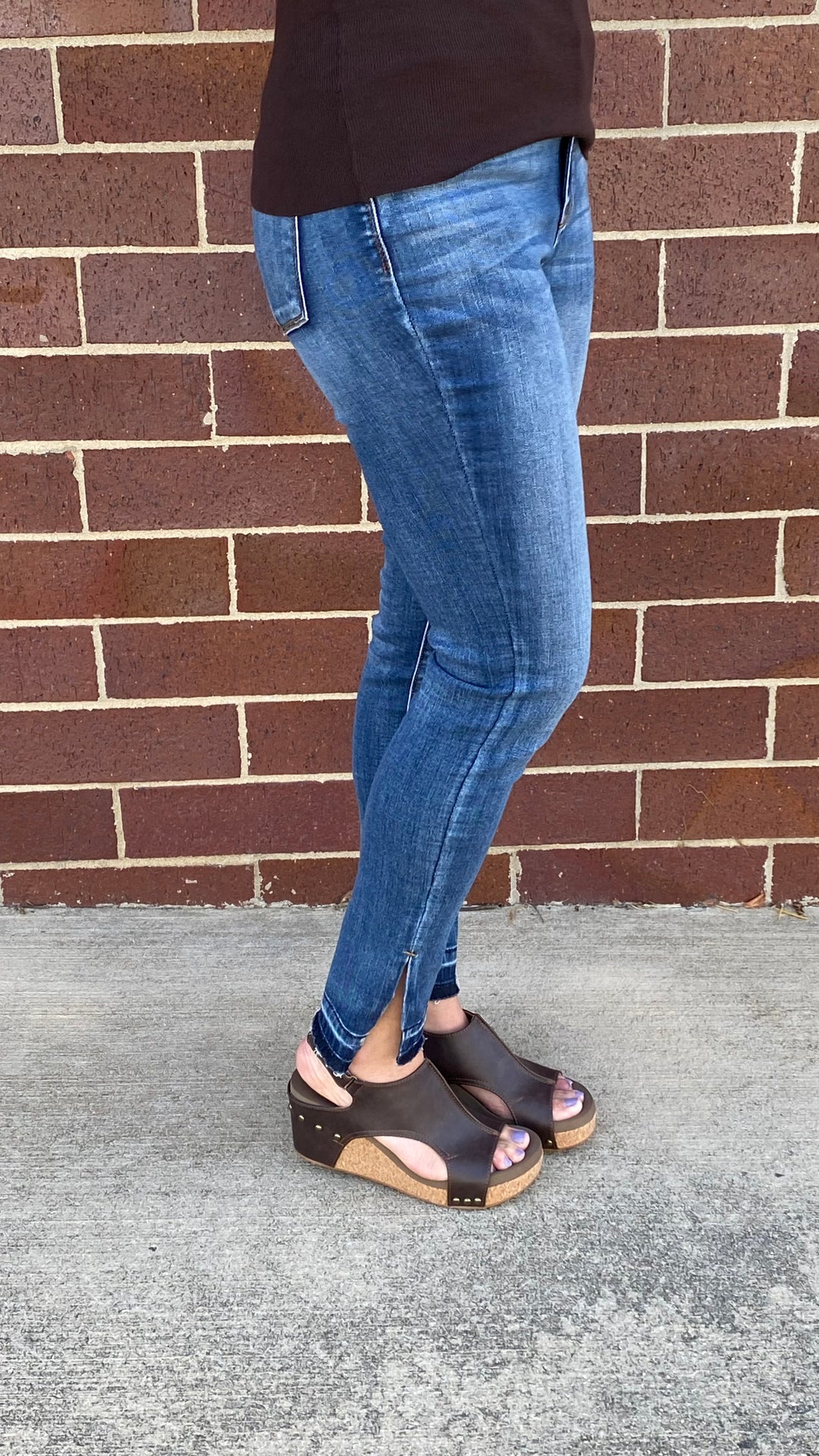 Judy Blue High Waisted Skinny Released Hem Jean With Side Slit-Jeans-Judy Blue-Evergreen Boutique, Women’s Fashion Boutique in Santa Claus, Indiana