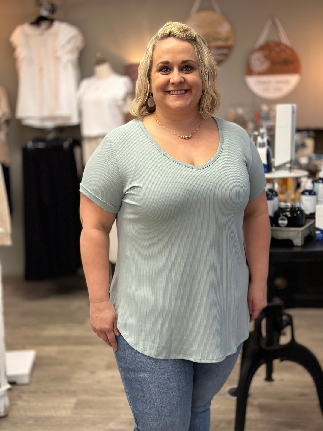 Ribbed Short Sleeve Top-Short Sleeves-Chris and Carol-Evergreen Boutique, Women’s Fashion Boutique in Santa Claus, Indiana