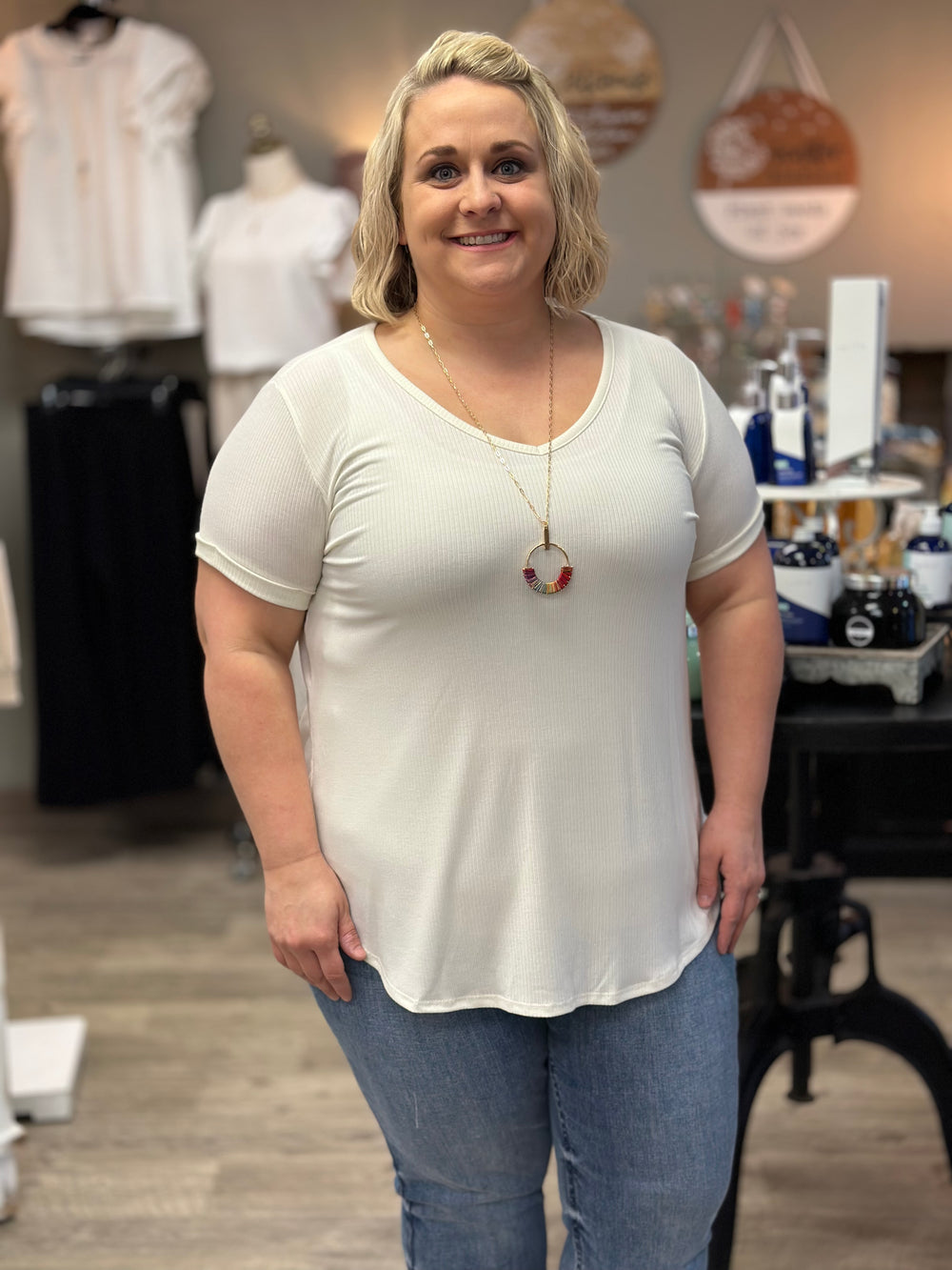 Ribbed Short Sleeve Top-Short Sleeves-Chris and Carol-Evergreen Boutique, Women’s Fashion Boutique in Santa Claus, Indiana