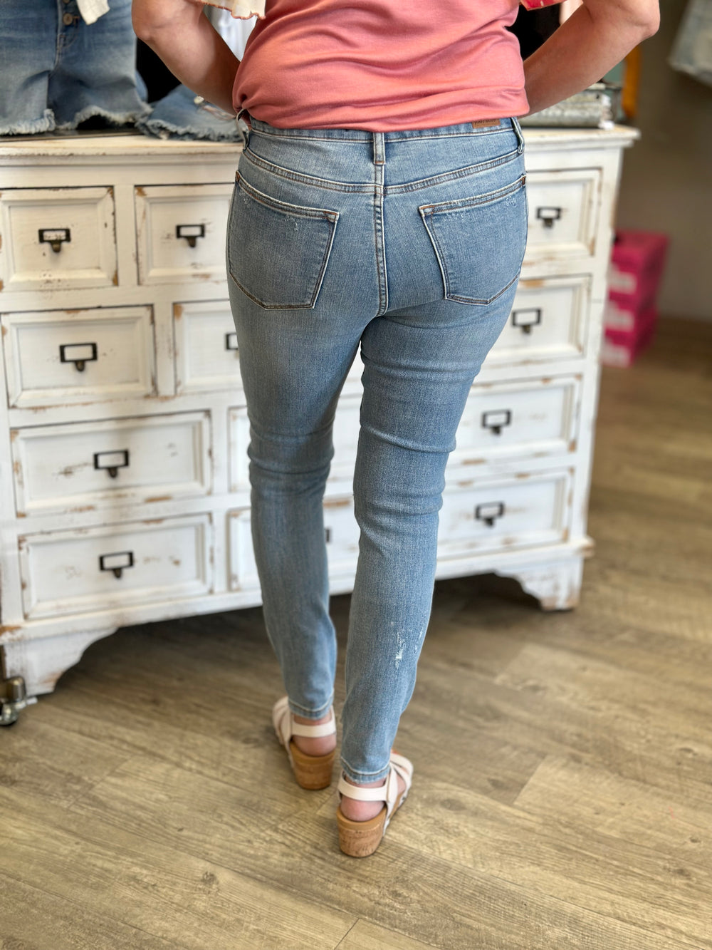 Judy Blue Not So Basic Destroyed Tummy Control Skinny Jeans-Jeans-Judy Blue-Evergreen Boutique, Women’s Fashion Boutique in Santa Claus, Indiana