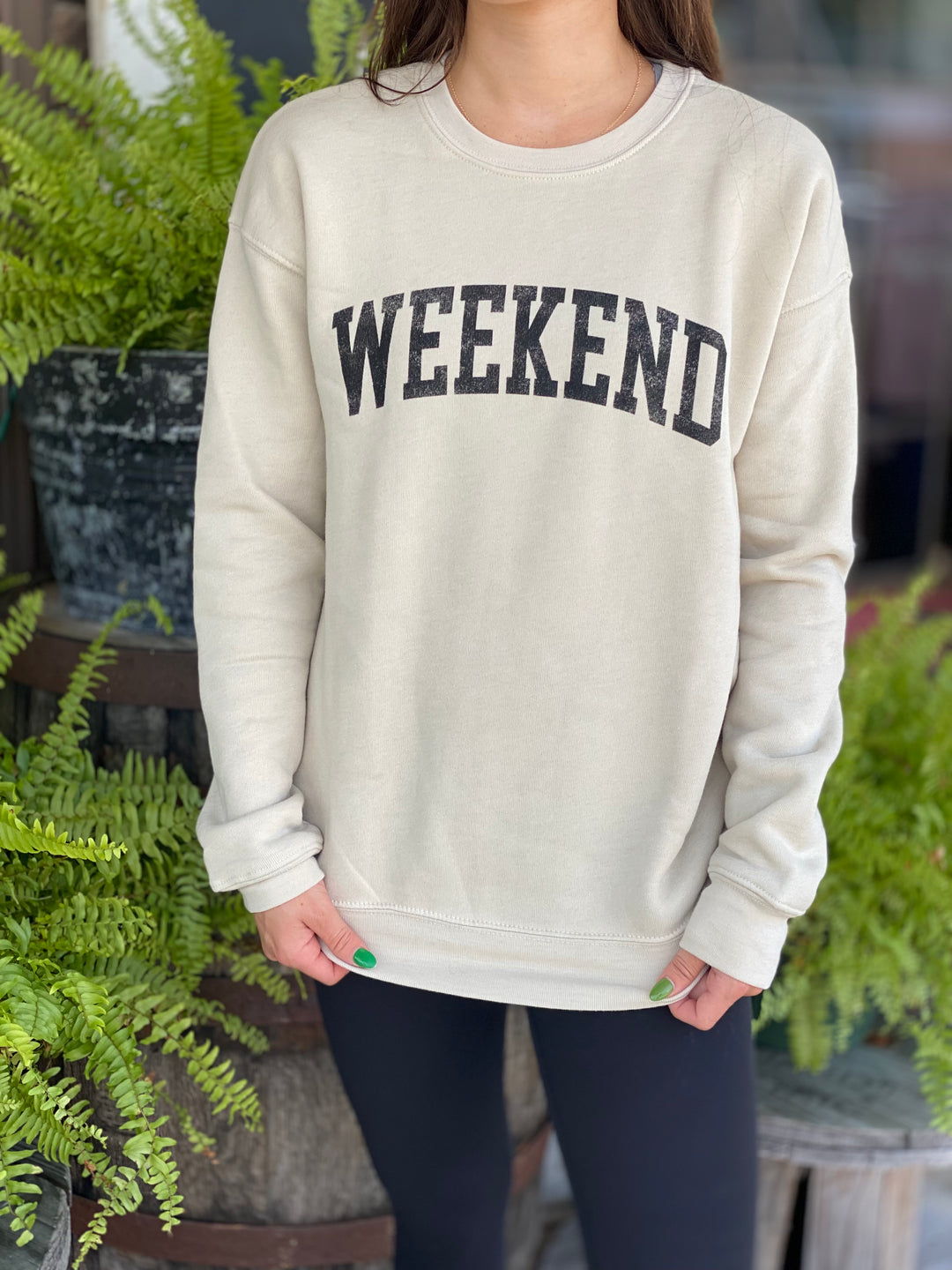 Weekend Graphic Sweatshirt-Graphic Sweaters-Oat Collective-Evergreen Boutique, Women’s Fashion Boutique in Santa Claus, Indiana